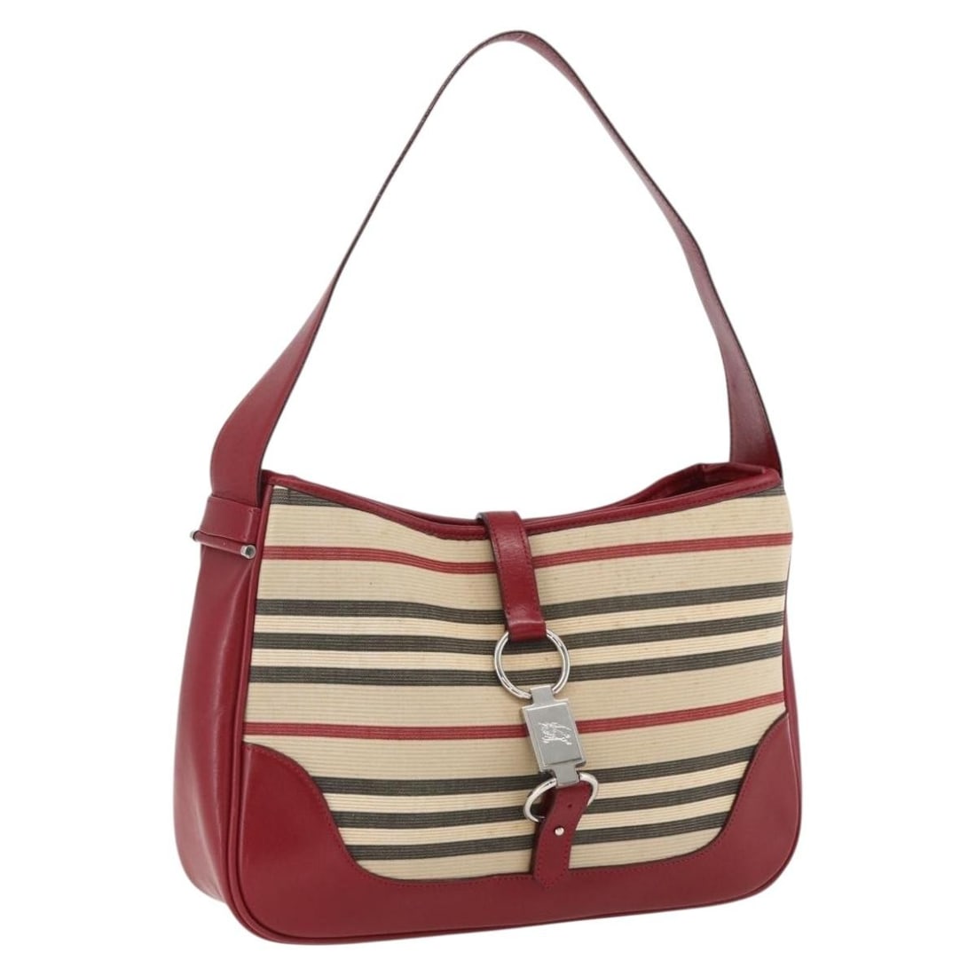 Burberry Blue Label Canvas Shoulder Bag in Beige and Silver Nova Check: Burberry Blue Label Canvas Shoulder Bag in Beige and Silver Nova Check This Burberry Nova Check Blue Label shoulder bag is crafted from beige and silver canvas. The bag features a classic shoulder sty