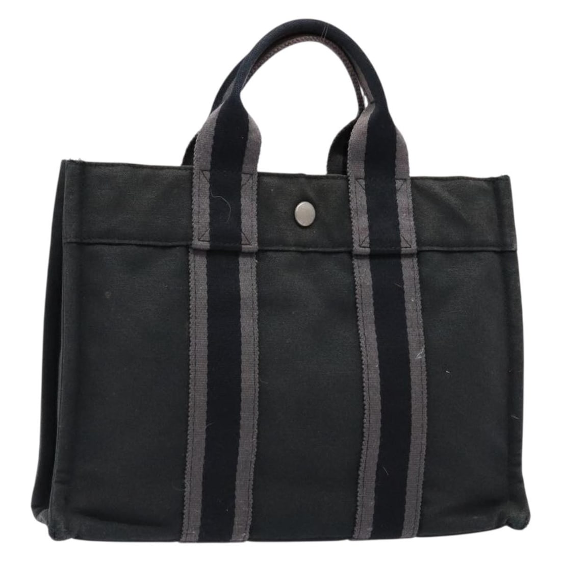 HERMES Fourre Tout PM Canvas Black Gray Silver Hand Bag: HERMES Fourre Tout PM Canvas Black Gray Silver Hand Bag This Hermes Fourre Tout PM handbag is crafted from canvas in black, gray, and silver tones. Designed for women, it features a compact and practi