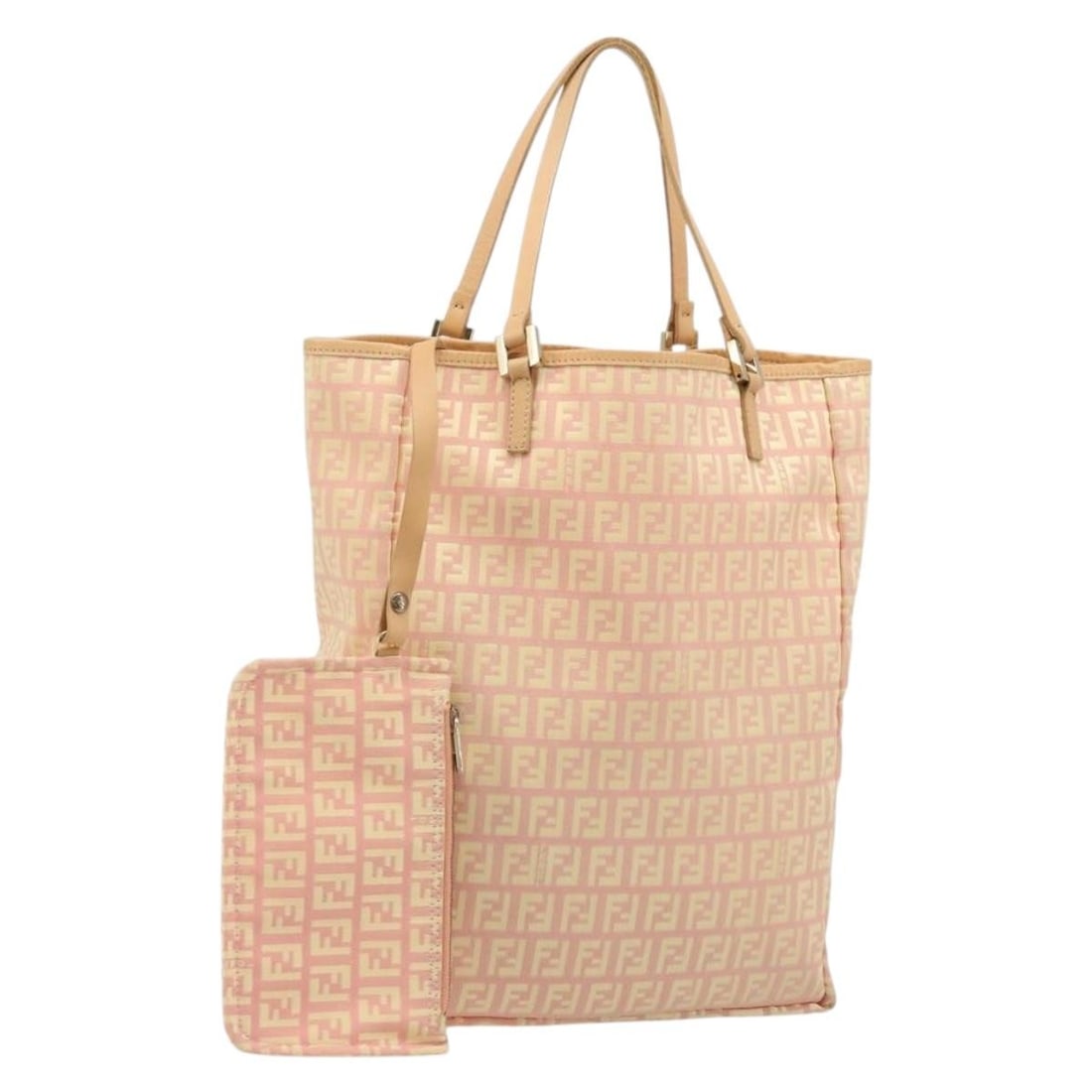 Fendi Pink Zucchino Canvas Women's Handbag Gold Accents Italy: Fendi Pink Zucchino Canvas Women's Handbag Gold Accents Italy This FENDI Zucchino Canvas hand bag features a pink and gold exterior with the signature Zucchino pattern. Designed for women, the bag is 