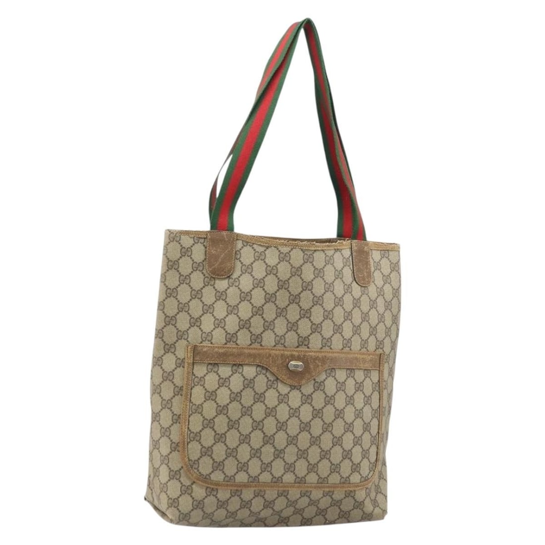Gucci GG Supreme Beige PVC Tote Web Sherry Line 39 02 003 Italy: Gucci GG Supreme Beige PVC Tote Web Sherry Line 39 02 003 Italy This is a women's Gucci GG Supreme Web Sherry Line tote bag crafted from beige PVC leather and GG canvas. The bag features dual handles,