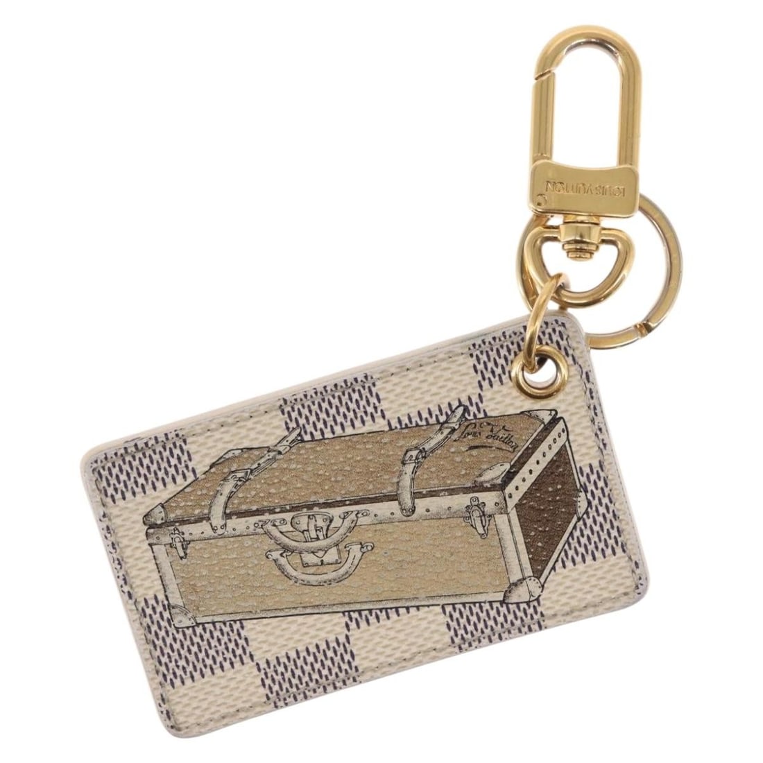 Damier Azur Canvas Porte Cles Afish Key Ring by Louis Vuitton M66178: Damier Azur Canvas Porte Cles Afish Key Ring by Louis Vuitton M66178 This is a Louis Vuitton Damier Azur Porte Cles Afish key ring crafted from Damier Azur canvas. The item is heavily used and shows s
