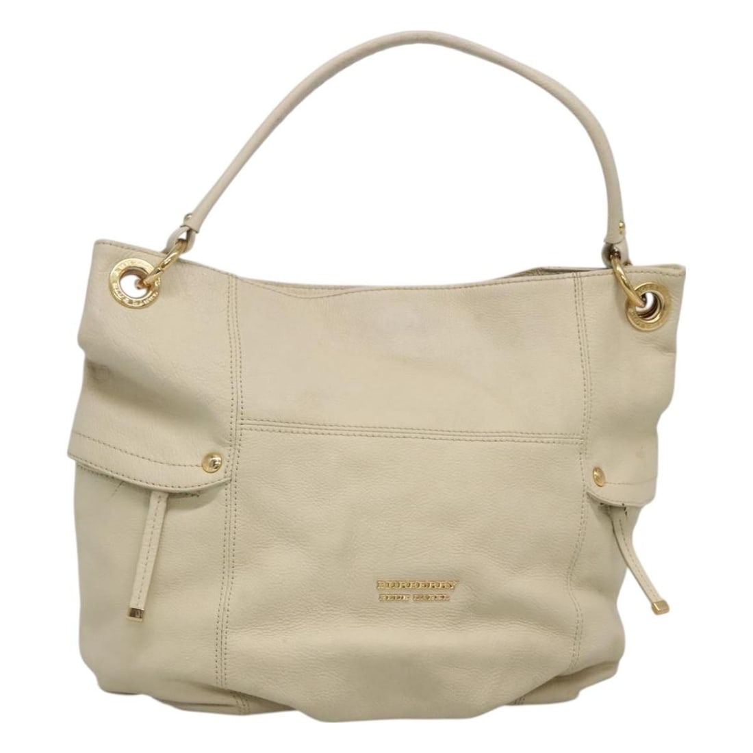 BURBERRY Blue Label White Gold Leather Shoulder Bag Made in Japan: BURBERRY Blue Label White Gold Leather Shoulder Bag Made in Japan This Burberry Blue Label Shoulder Bag features a sophisticated design in a striking combination of white leather and gold accents. Cra