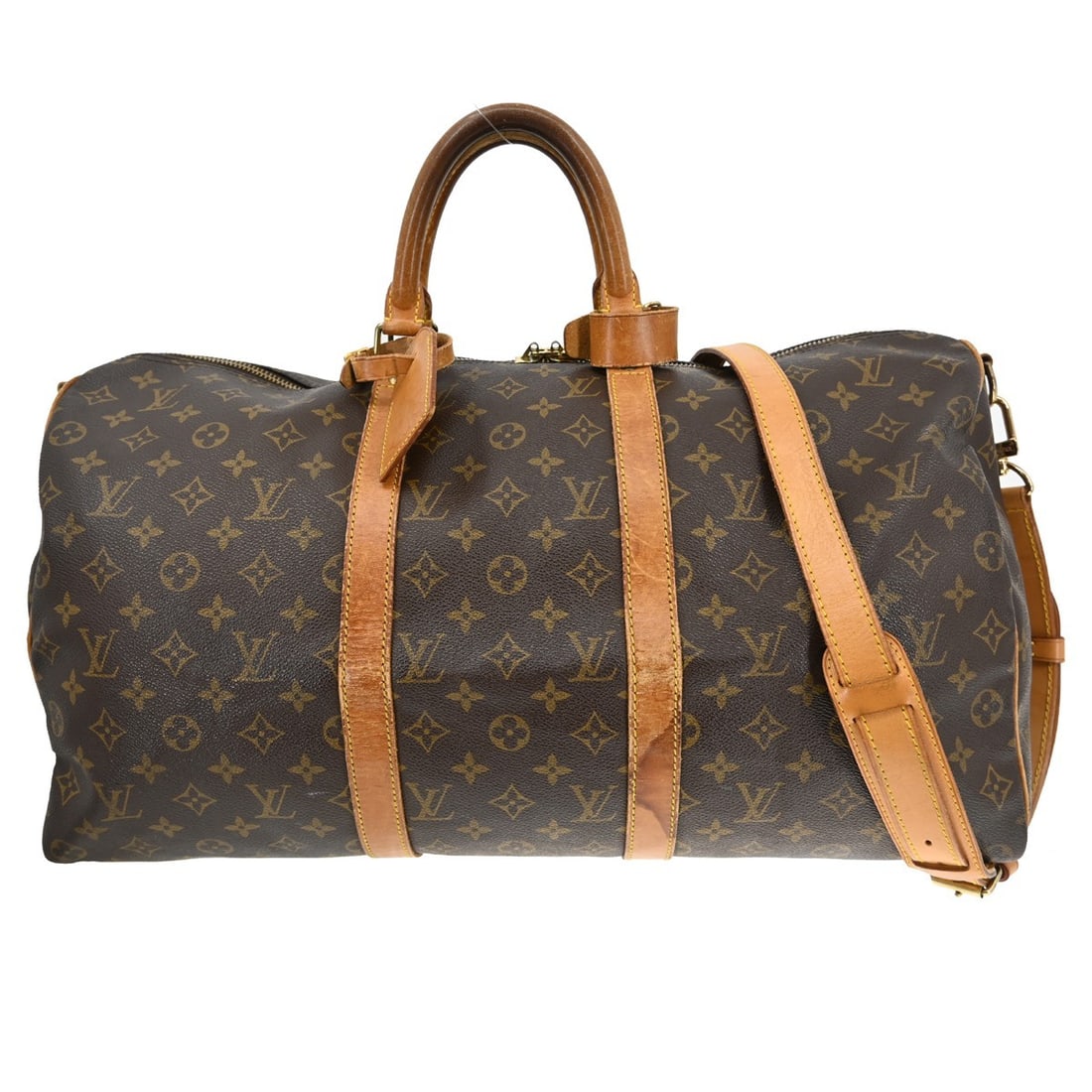 Louis Vuitton Monogram Keepall Bandouliere 50 handbag M41416: Louis Vuitton Monogram Keepall Bandouliere 50 handbag M41416 This Louis Vuitton Keepall Bandouliere 50 is a large vintage handbag crafted from monogram canvas with beige leather handles and strap. It 