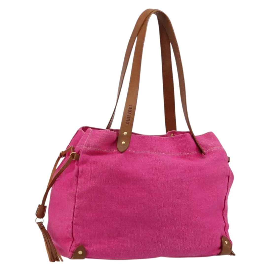 Miu Miu Pink Gold Canvas Tote Bag Italy: Miu Miu Pink Gold Canvas Tote Bag Italy This Miu Miu tote bag is crafted from pink and gold canvas and features a spacious design ideal for everyday use. Made in Italy, it includes dual handles with a