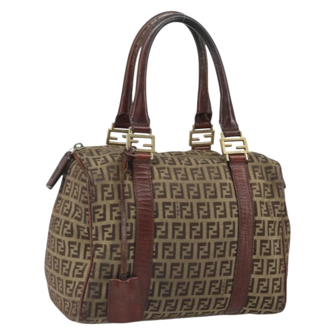 Fendi Zucchino Canvas Beige Gold Handbag with Keys and Clochette: Fendi Zucchino Canvas Beige Gold Handbag with Keys and Clochette This FENDI Zucchino Canvas hand bag features a beige and gold color scheme and is crafted from signature Zucchino canvas. The bag is ac