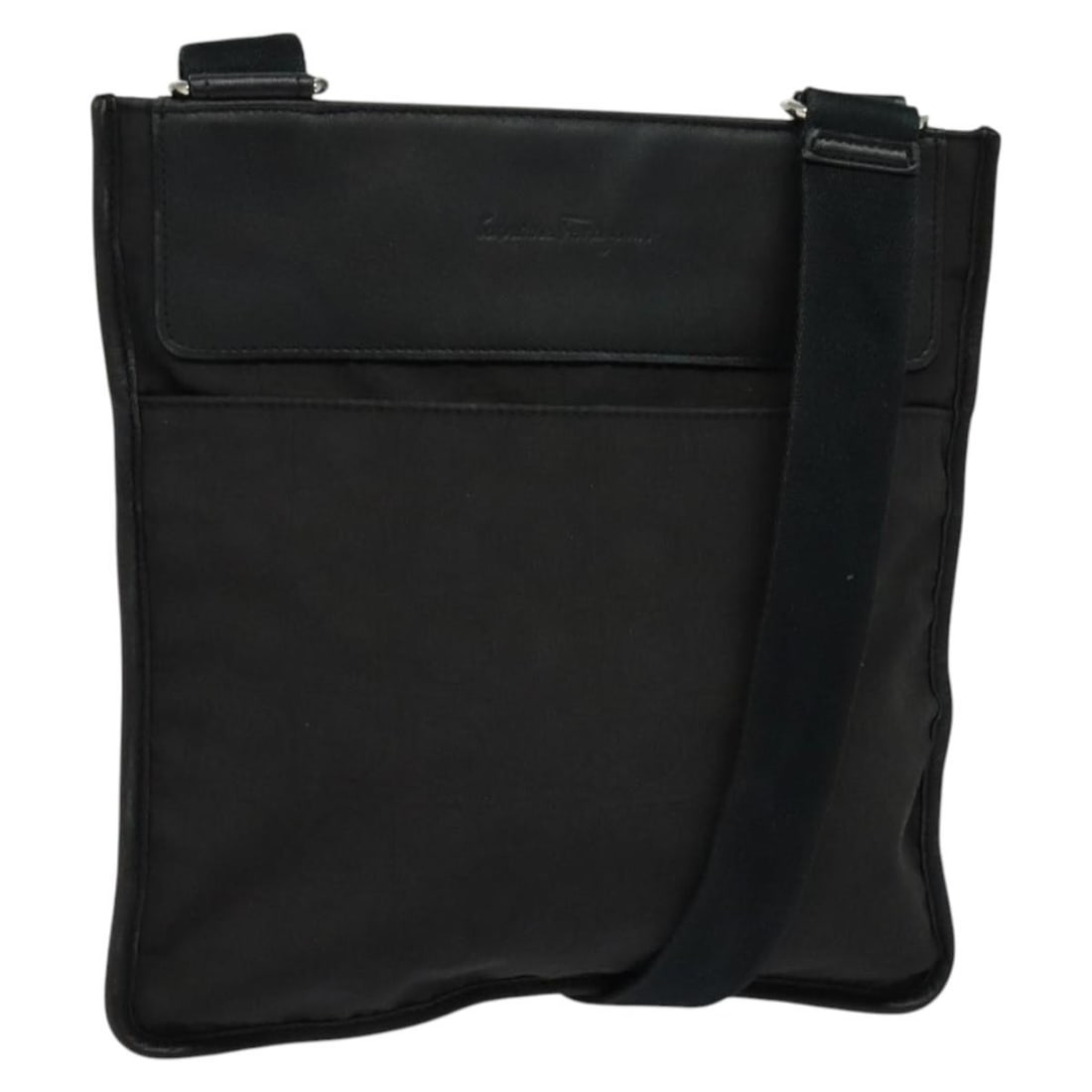 Salvatore Ferragamo Vintage Nylon Shoulder Bag 24cm x 24cm: Salvatore Ferragamo Vintage Nylon Shoulder Bag 24cm x 24cm This Salvatore Ferragamo vintage shoulder bag is crafted from durable black nylon and features a classic, unisex design. Made in Italy, the b