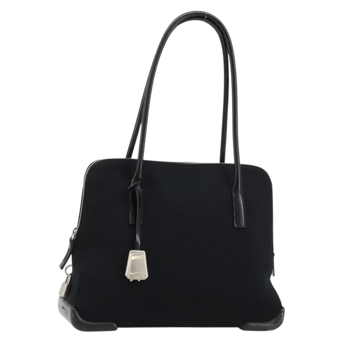 Prada Nylon Black Silver Tote Bag Dust Bag Padlock Keys Clochette: Prada Nylon Black Silver Tote Bag Dust Bag Padlock Keys Clochette This PRADA Sports tote bag is crafted from black nylon with silver-tone accents and features a spacious interior. Designed for women, 
