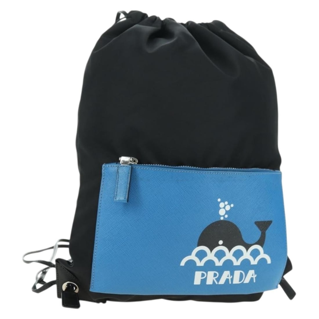 PRADA Nylon Leather Backpack Black Blue Silver Italy Women: PRADA Nylon Leather Backpack Black Blue Silver Italy Women This PRADA backpack features a combination of black, blue, and silver nylon with leather accents. Designed for women, it offers a spacious in