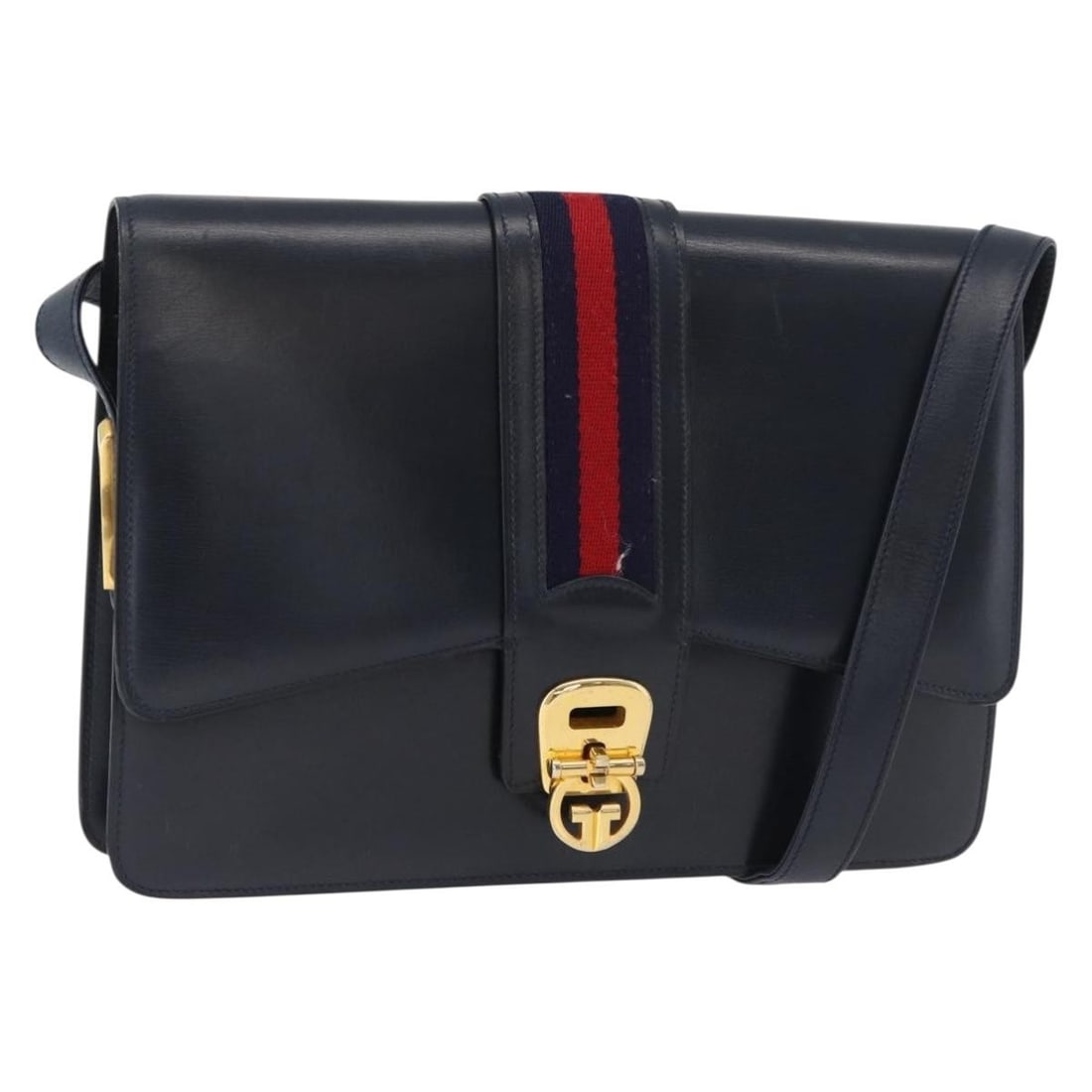 Gucci Sherry Line navy gold leather shoulder bag: Gucci Sherry Line navy gold leather shoulder bag This GUCCI Sherry Line shoulder bag is crafted from navy and gold leather and features a classic, structured silhouette. Designed for women, the bag is