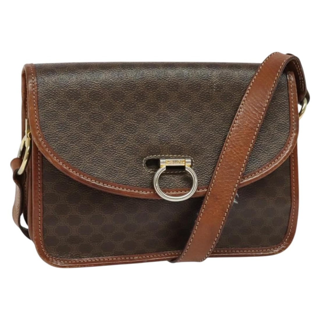 CELINE Macadam Canvas Shoulder Bag Brown Gold PVC Leather Made in Italy: CELINE Macadam Canvas Shoulder Bag Brown Gold PVC Leather Made in Italy This Celine Macadam Canvas Shoulder Bag is a stylish accessory that combines elegance with functionality. Crafted in Italy from 