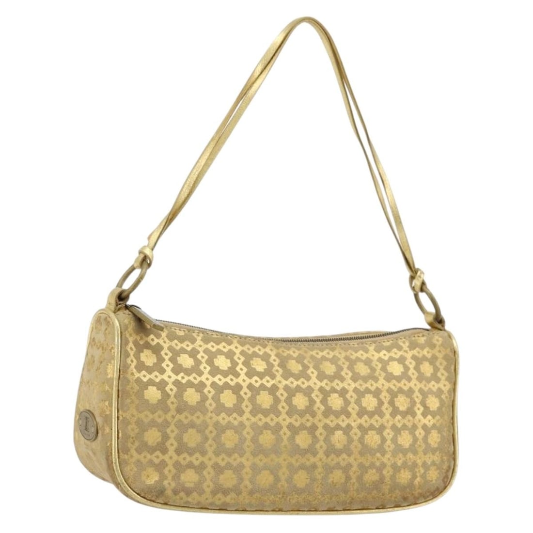 CELINE suede gold shoulder bag Italy 8.7 inch: CELINE suede gold shoulder bag Italy 8.7 inch This CELINE shoulder bag features a gold suede exterior and is designed for women. Made in Italy, it offers a compact silhouette with an approximate width