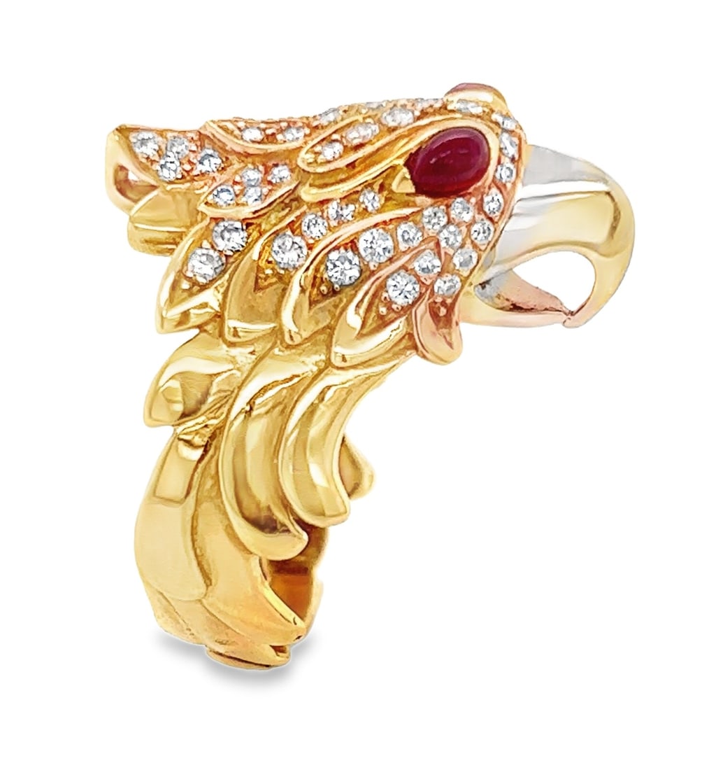 Vintage Unbranded Eagle Motif 18k Two Tone Gold Ring Diamond Ruby Size 9 (1 of 6)