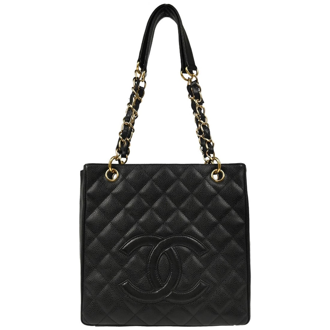 Chanel Black Caviar Leather Petite Shopping Tote PST Handbag: Chanel Black Caviar Leather Petite Shopping Tote PST Handbag This Chanel Petite Shopping Tote (PST) is crafted from luxurious black caviar leather, featuring a stunning quilted pattern that adds a tou