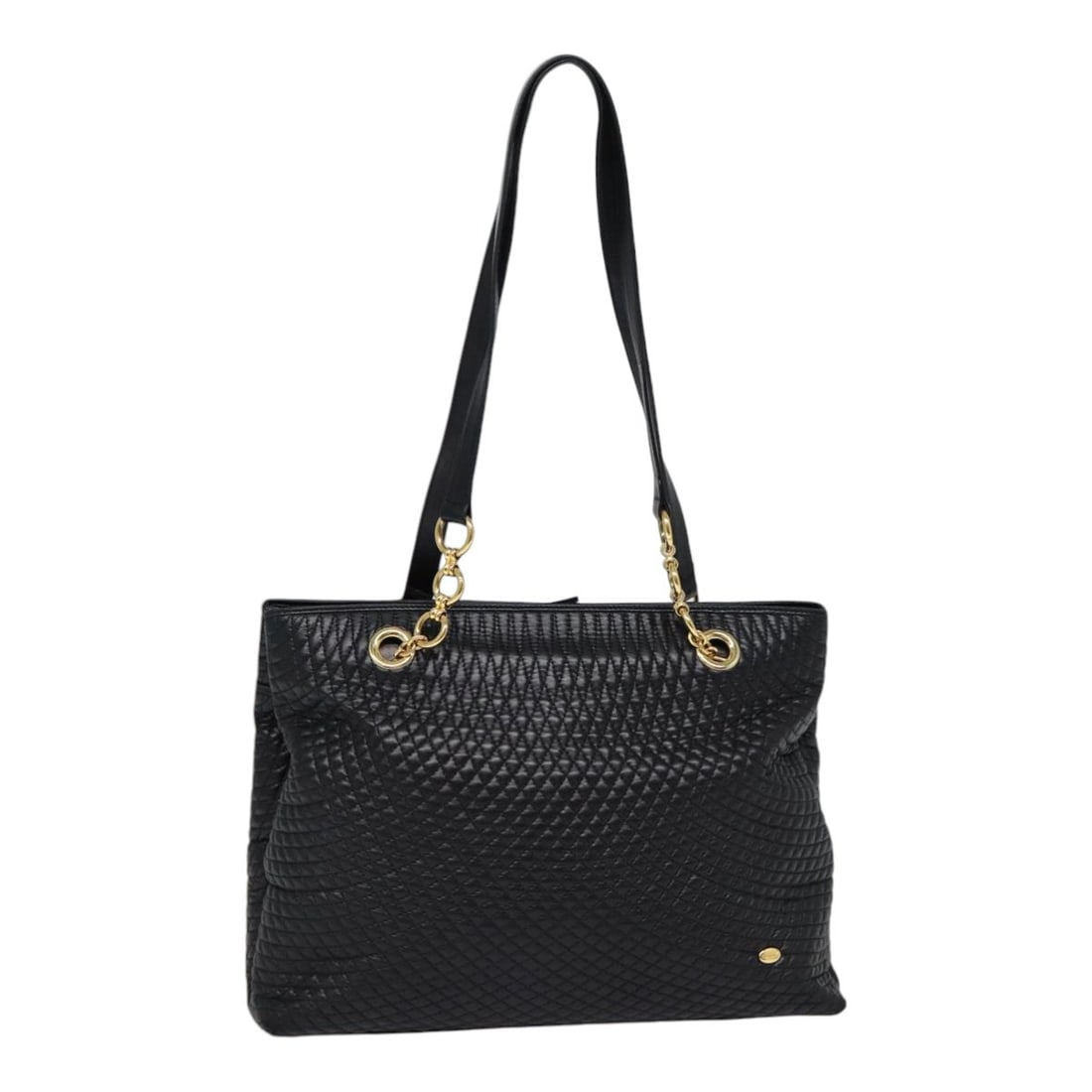Bally black leather quilted tote bag: Bally black leather quilted tote bag This Bally vintage tote bag is crafted from quilted black leather and designed for women. It features a spacious interior and classic tote silhouette. The bag show