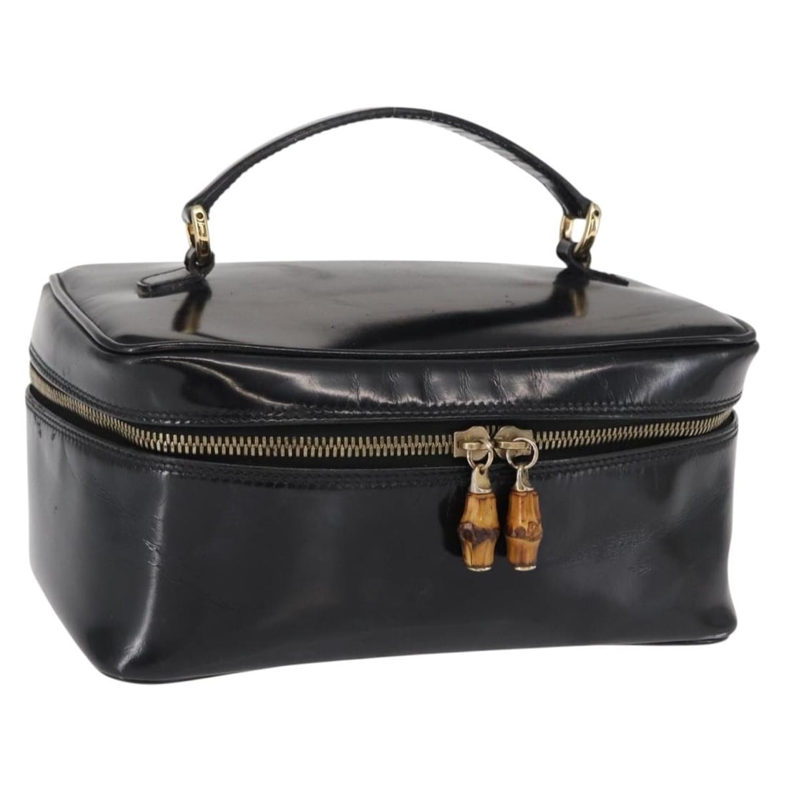 Gucci Bamboo patent leather vanity handbag black gold Italy (1 of 18)