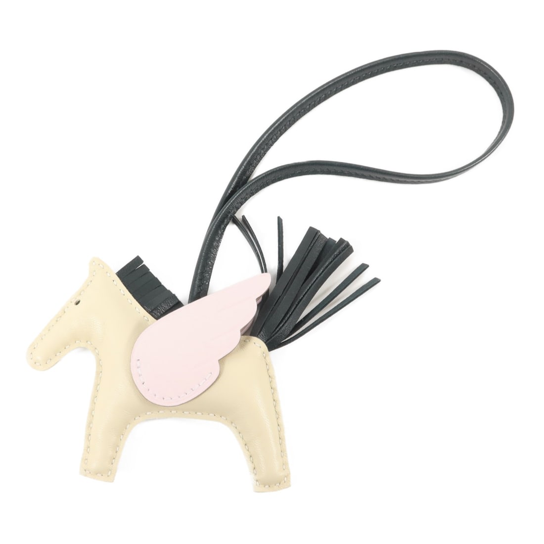 Hermes Rodeo Pegase PM Lambskin Charm White: Hermes Rodeo Pegase PM Lambskin Charm White This HERMES Rodeo Pegase PM charm is crafted from Milo Swift lambskin in a combination of white, green, and mauve hues. Designed for women, this stylish acc