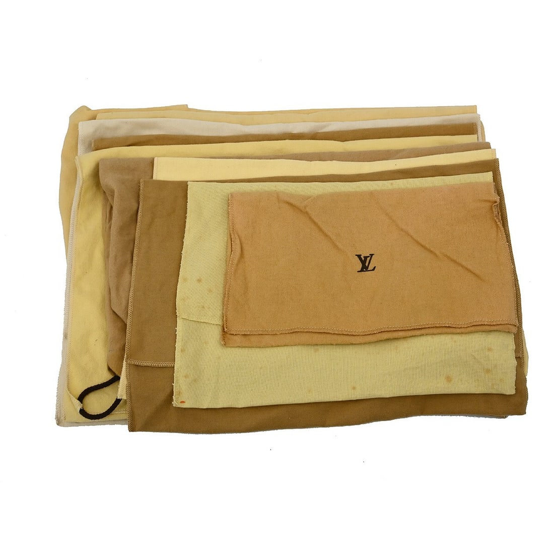 Authentic Louis Vuitton 10 Piece Dust Bag Set Brown Beige Cotton: Authentic Louis Vuitton 10 Piece Dust Bag Set Brown Beige Cotton This authentic Louis Vuitton dust bag set features a stylish brown and beige color scheme, crafted from 100% cotton. The dust bags are 