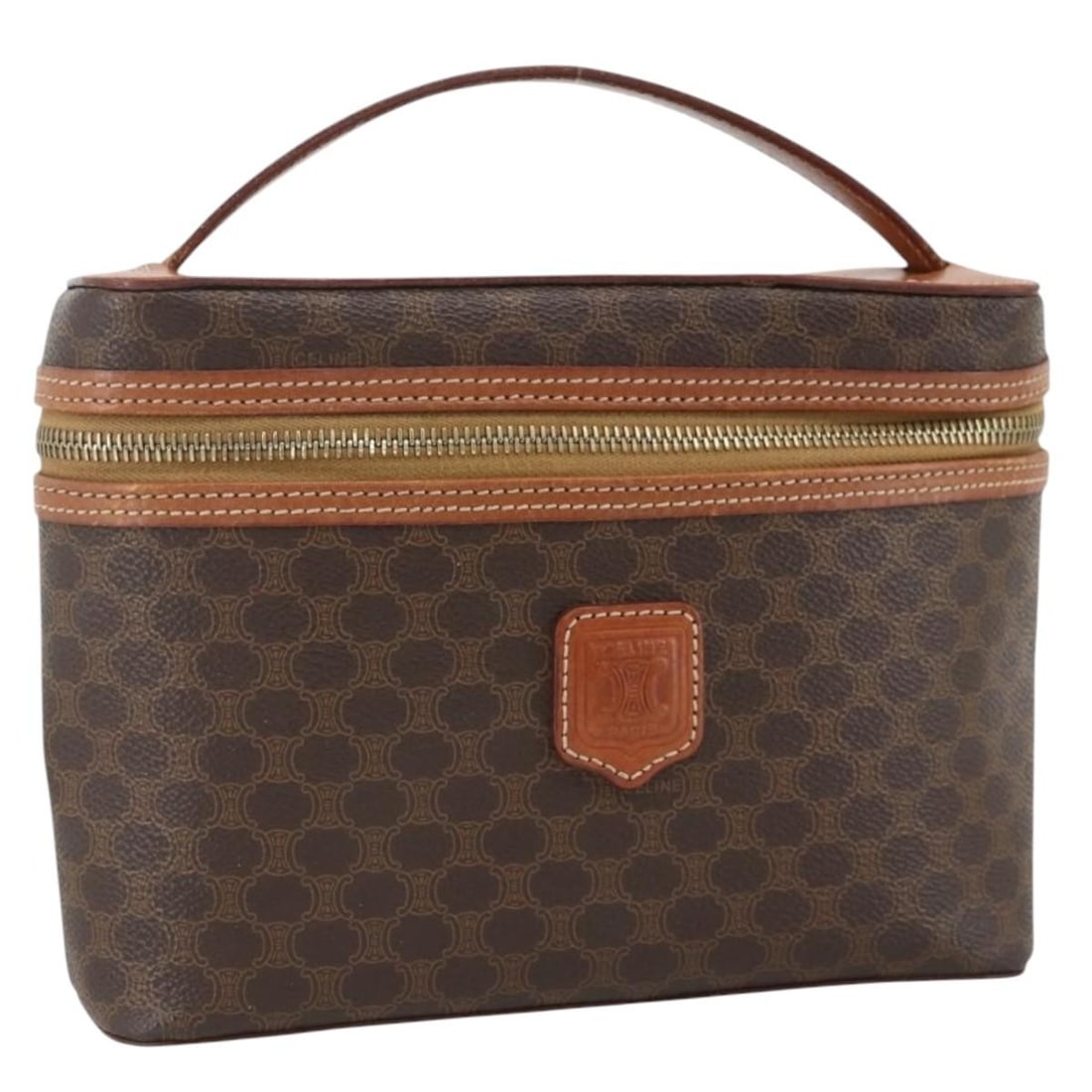 Celine Macadam Vanity Handbag Brown PVC Leather Gold Accents (1 of 18)