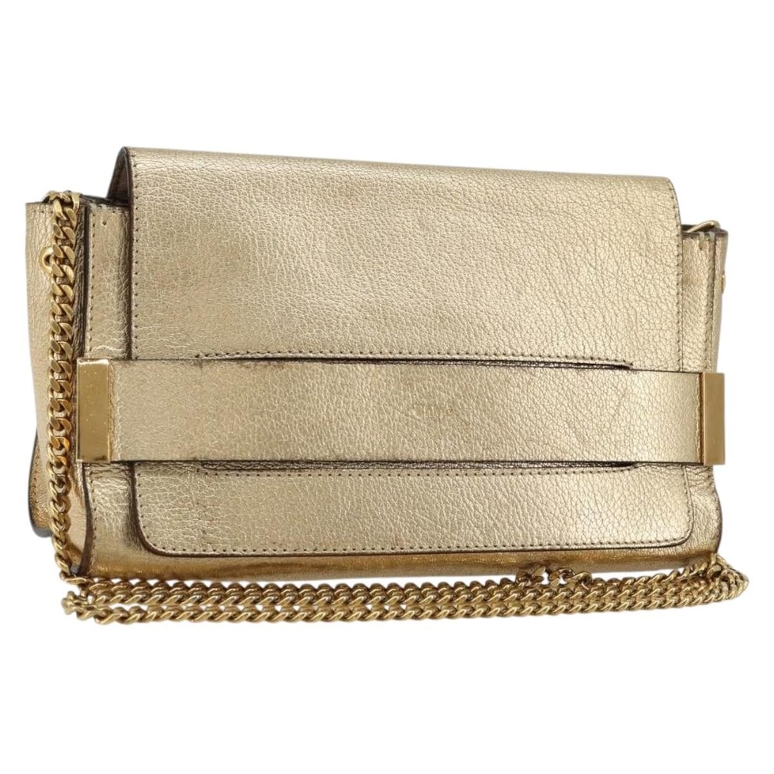 Chloe gold leather shoulder bag with guarantee card Italy: Chloe gold leather shoulder bag with guarantee card Italy This Chloe shoulder bag is crafted from leather in a gold finish and designed for women. Made in Italy, the bag features a chain shoulder stra