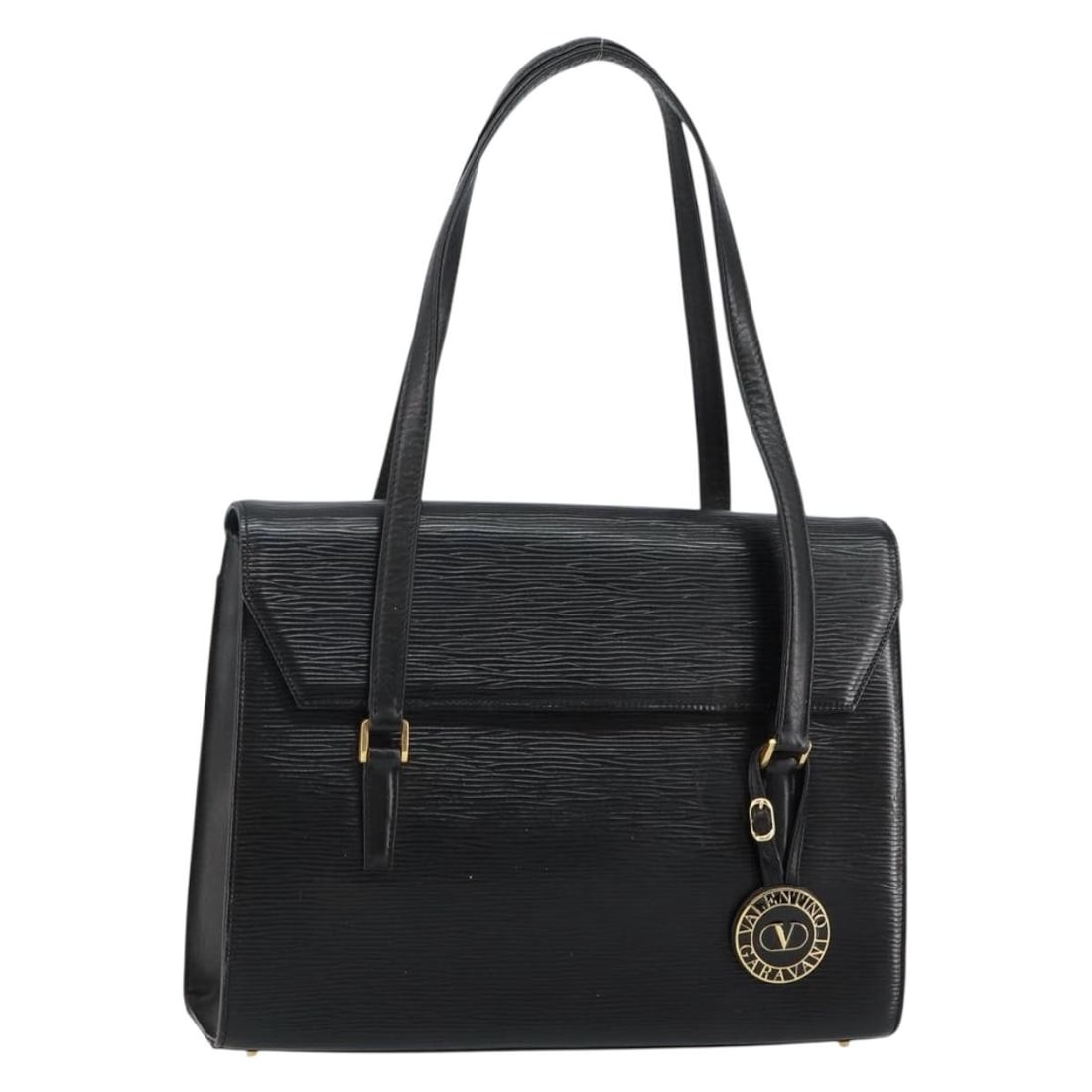 VALENTINO Black Gold Leather Shoulder Bag Made in Italy: VALENTINO Black Gold Leather Shoulder Bag Made in Italy Introducing a luxurious VALENTINO shoulder bag, crafted in Italy from premium leather. This elegant accessory features a striking black and gold