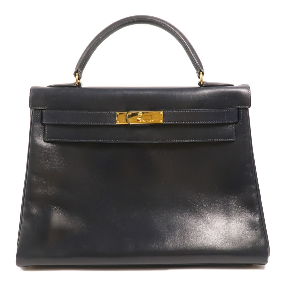 Hermes Kelly 32 Navy Box Leather GHW 2way Shoulder Bag: Hermes Kelly 32 Navy Box Leather GHW 2way Shoulder Bag This Hermes Kelly 32 handbag features gold hardware and is crafted from box leather in a sophisticated navy color. Made in France, it is designed
