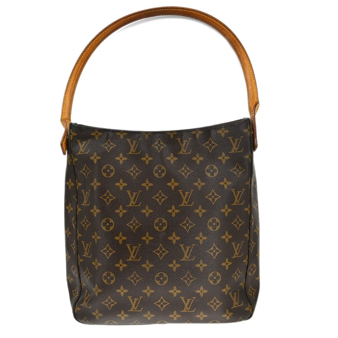 Louis Vuitton Looping GM Monogram Brown Shoulder Bag: Louis Vuitton Looping GM Monogram Brown Shoulder Bag This Louis Vuitton Looping GM shoulder bag features the iconic monogram pattern on brown leather, complemented by beige leather handles and a beige