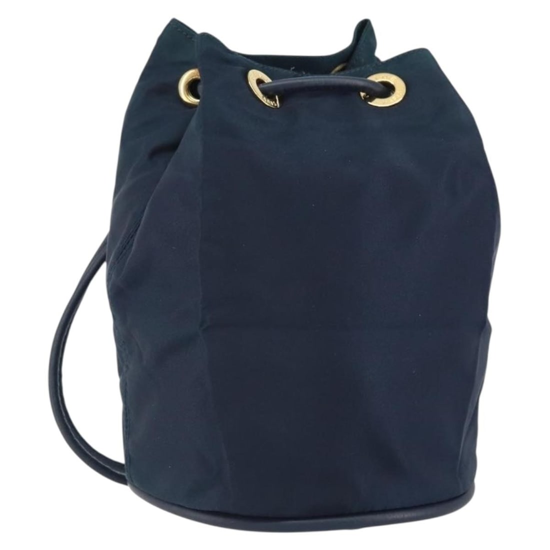 CELINE Navy Gold Nylon Circle Shoulder Bag Italy: CELINE Navy Gold Nylon Circle Shoulder Bag Italy This CELINE Circle shoulder bag is crafted from navy nylon with gold-tone accents and leather details. It features a compact design with approximate di