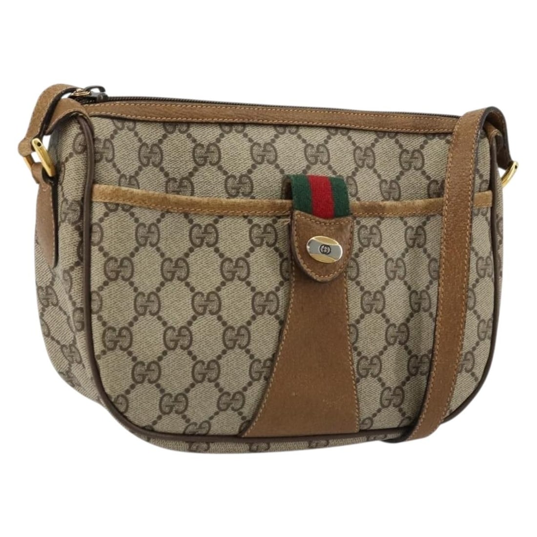 Gucci Sherry Line PVC Leather Shoulder Bag Beige Gold: Gucci Sherry Line PVC Leather Shoulder Bag Beige Gold This is a GUCCI GG Supreme Web Sherry Line shoulder bag crafted from PVC leather and GG canvas in beige and gold tones. Made in Italy, it features