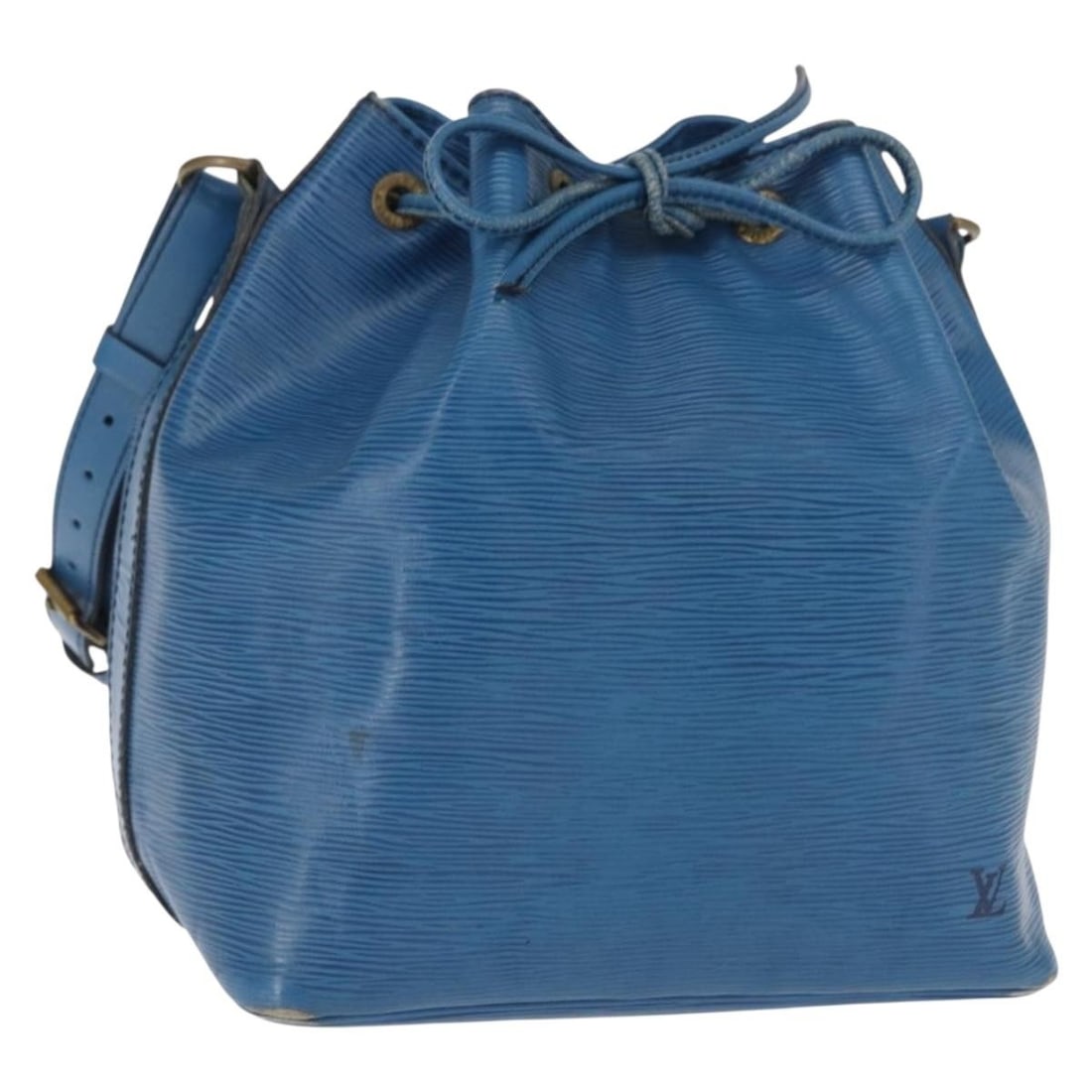 Louis Vuitton Petit Noe Blue Epi Leather Shoulder Bag M44105 France: Louis Vuitton Petit Noe Blue Epi Leather Shoulder Bag M44105 France This Louis Vuitton Petit Noe shoulder bag is crafted from signature blue Epi leather and features a classic drawstring closure. The 