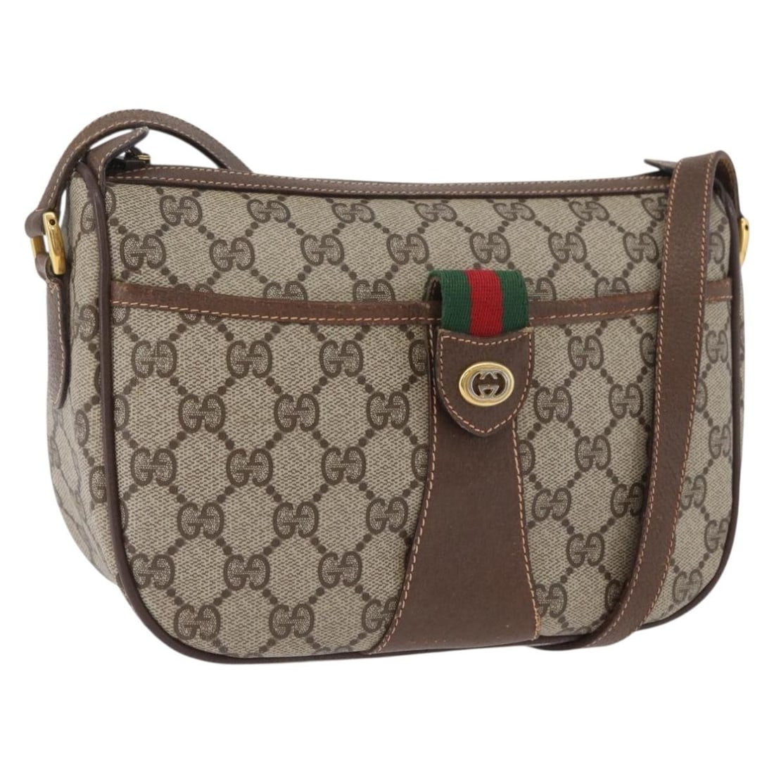 Gucci GG Supreme Web Sherry Line Beige PVC Shoulder Bag 89 02 032: Gucci GG Supreme Web Sherry Line Beige PVC Shoulder Bag 89 02 032 This Gucci GG Supreme Web Sherry Line shoulder bag features a beige and gold color scheme with PVC leather and GG canvas construction.