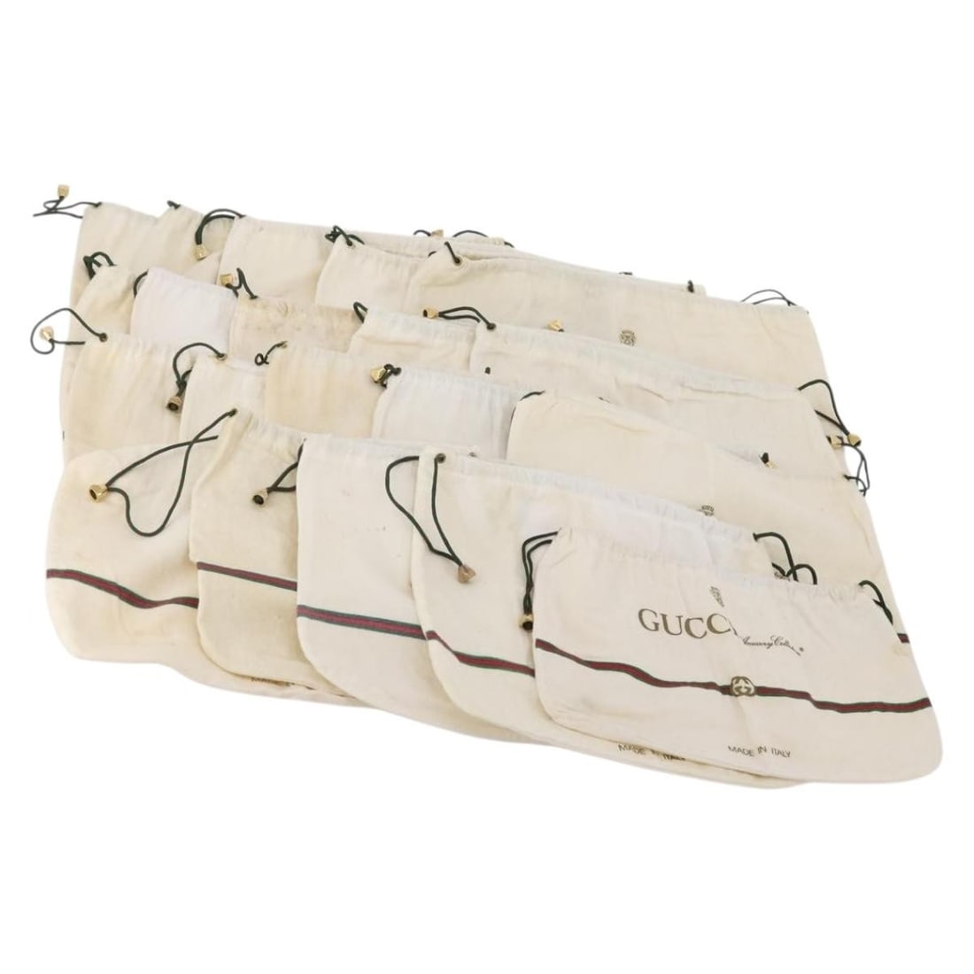 Gucci white cotton dust bag 30-sheet bundle: Gucci white cotton dust bag 30-sheet bundle This is a set of 30 GUCCI dust bags made from white cotton. Designed for women, these dust bags are suitable for protecting various items. The set is heavil