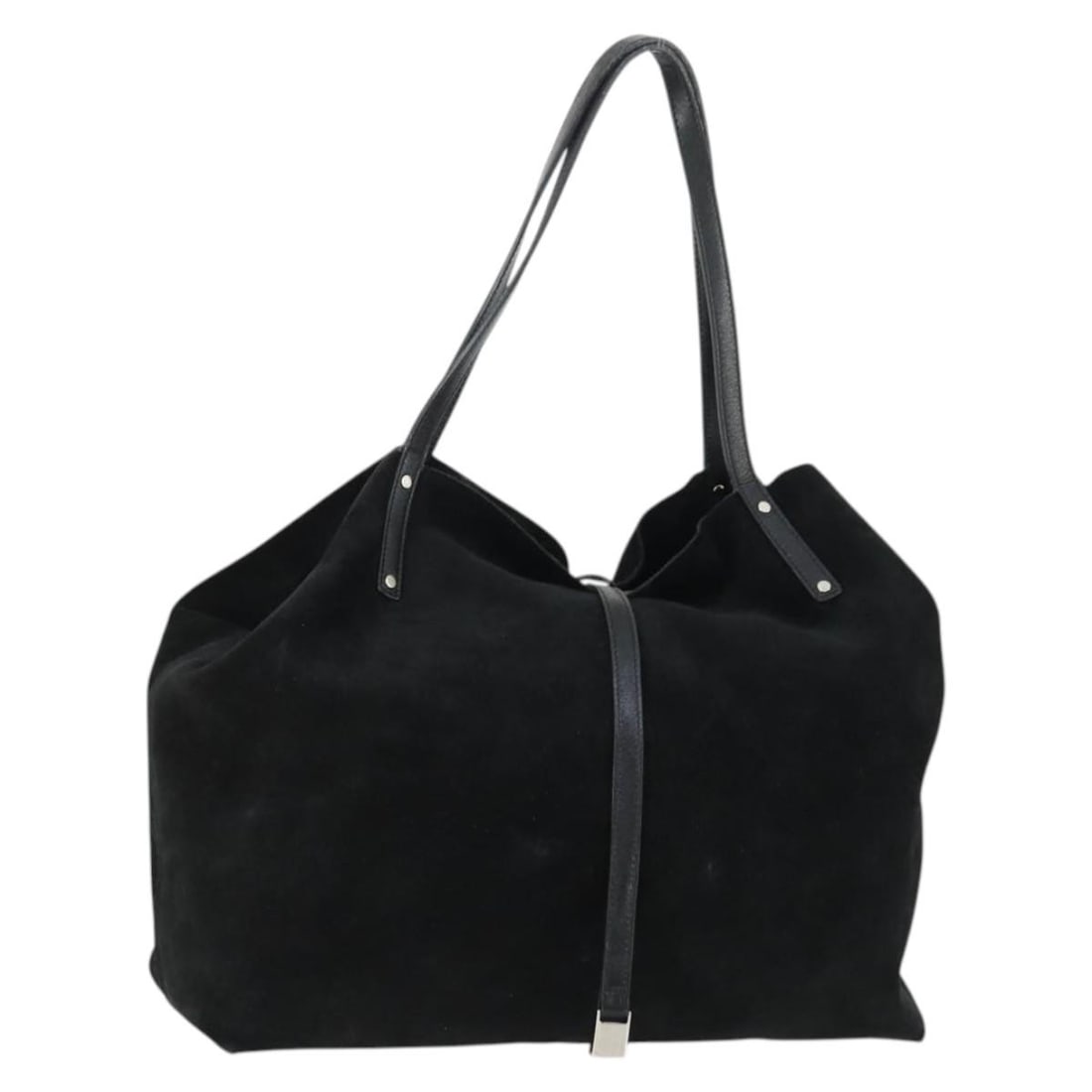 Black Suede Reversible Tote by TIFFANY&Co. Italy: Black Suede Reversible Tote by TIFFANY&Co. Italy This is a reversible tote bag by Tiffany & Co., crafted from black suede. Made in Italy, the bag features a spacious interior suitable for everyday use