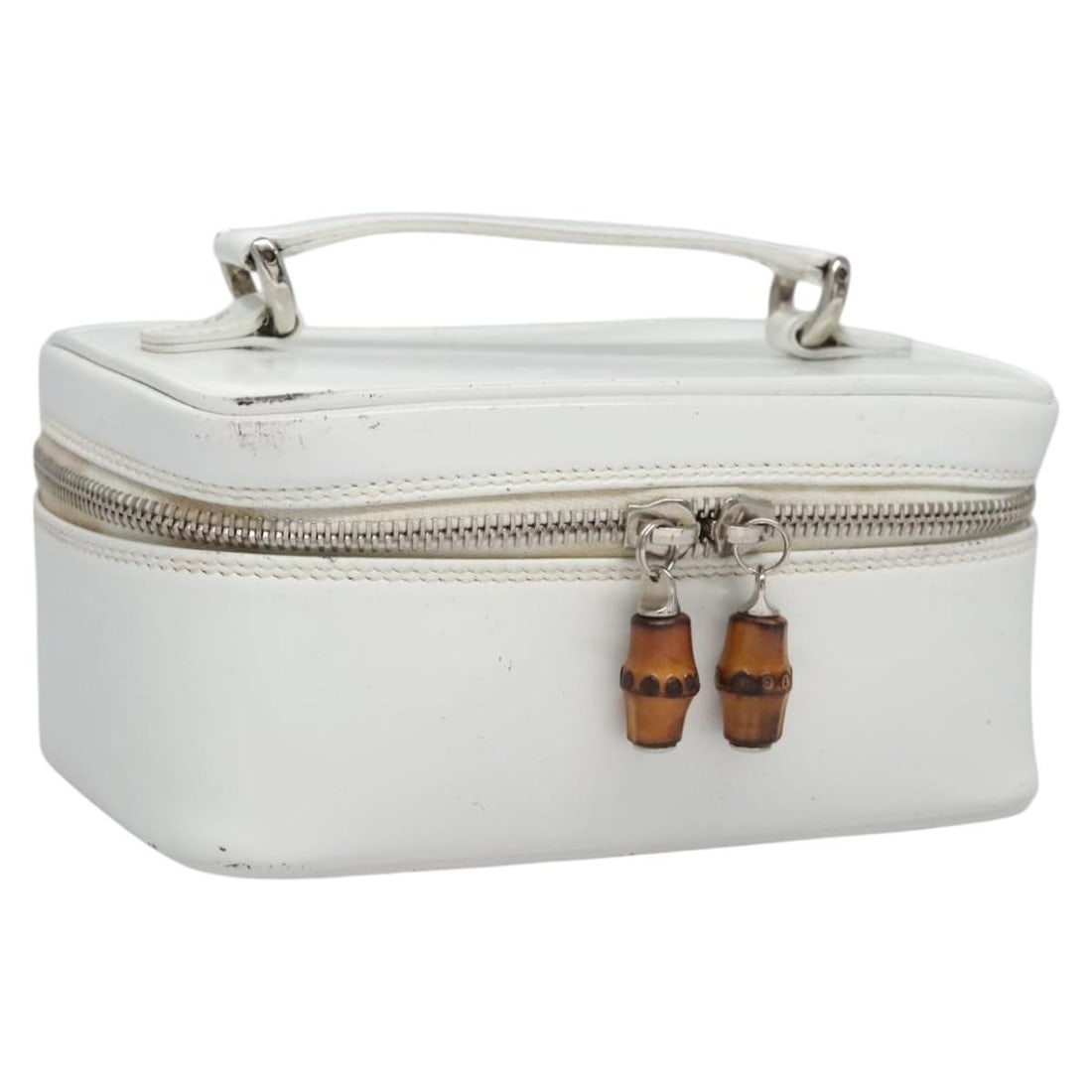 White Patent Leather Vanity Pouch GUCCI Bamboo with Mirror (1 of 18)