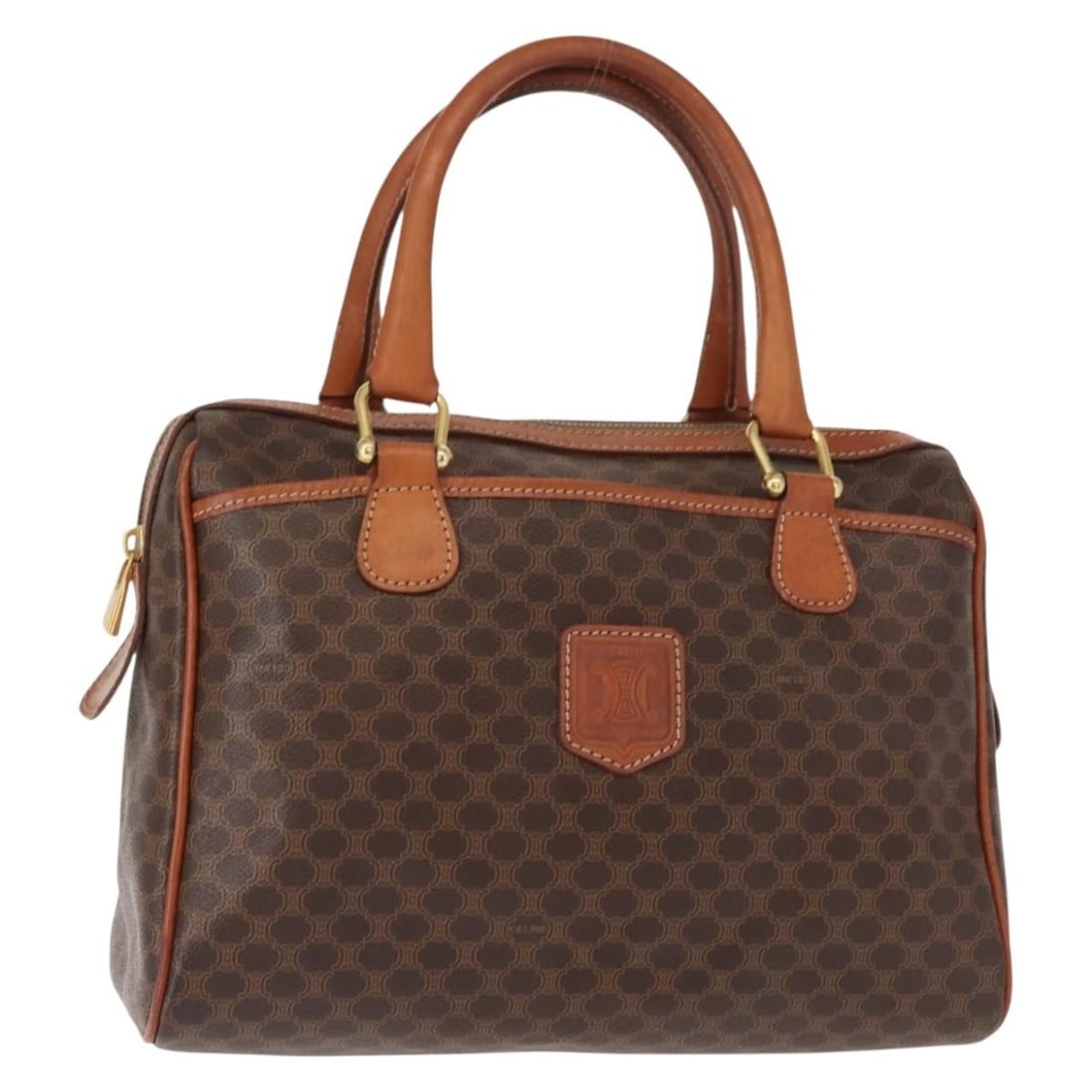 CELINE Brown Gold PVC Macadam Hand Bag Auth 147895 Italy: CELINE Brown Gold PVC Macadam Hand Bag Auth 147895 Italy This authentic CELINE Macadam Canvas Hand Bag showcases a sophisticated blend of brown and gold PVC leather. Crafted in Italy, this stylish han