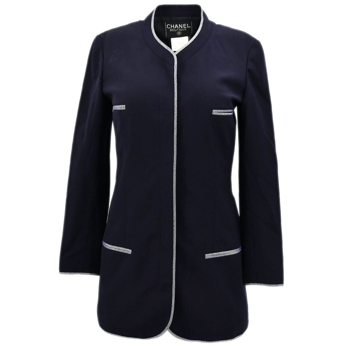 Chanel Vintage Navy Wool Single Breasted Jacket Size 34 (1 of 10)