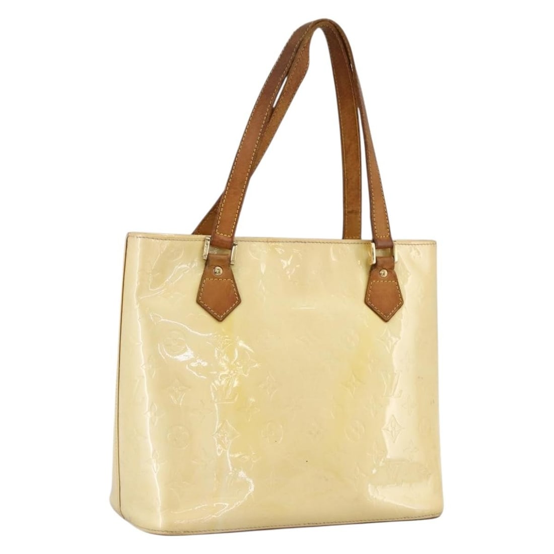 Louis Vuitton Houston Perle Patent Leather Monogram Handbag M91342: Louis Vuitton Houston Perle Patent Leather Monogram Handbag M91342 This Louis Vuitton Monogram Vernis Houston handbag in Perle features patent leather construction and is designed for women. The bag i