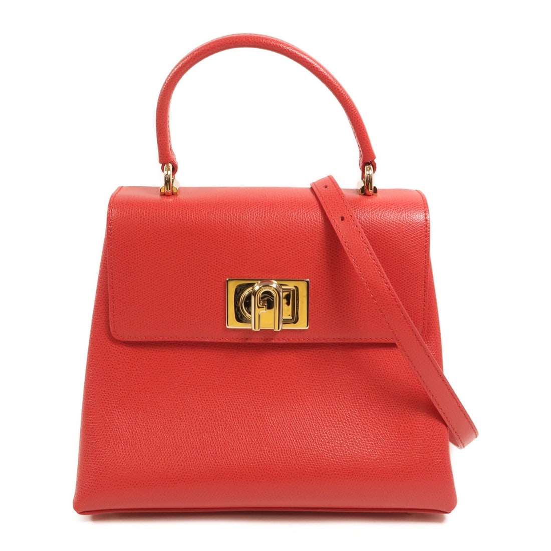 Furla Red Calfskin Two Way Shoulder Bag with Gold Hardware: Furla Red Calfskin Two Way Shoulder Bag with Gold Hardware This Furla 2-way shoulder bag is crafted from red calfskin leather. Designed for women, it features a versatile style that allows for multipl
