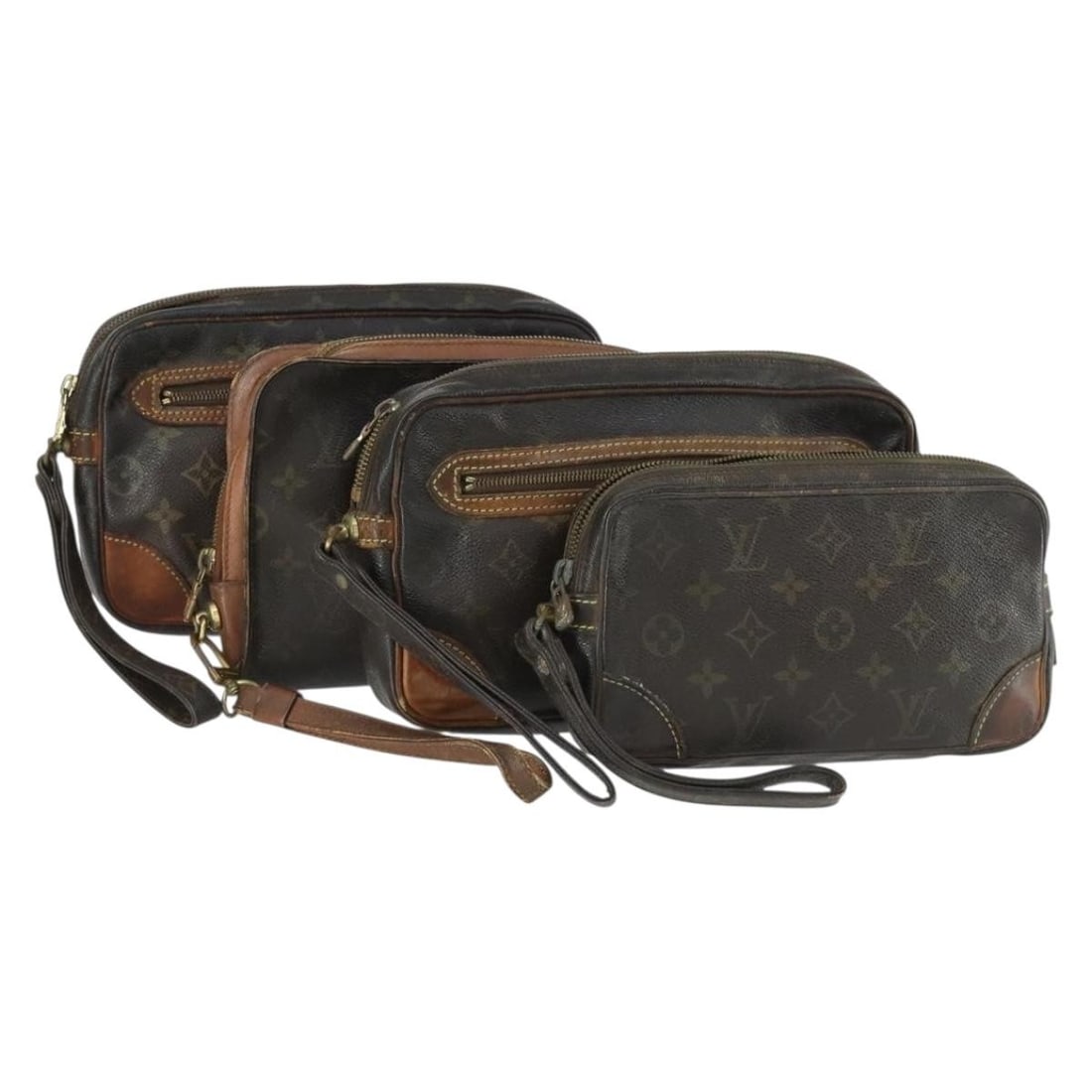 Set of 4 Louis Vuitton Monogram Canvas Clutch Bags France: Set of 4 Louis Vuitton Monogram Canvas Clutch Bags France This is a set of four Louis Vuitton monogram clutch bags crafted from signature monogram canvas. Made in France, these clutch bags show signif