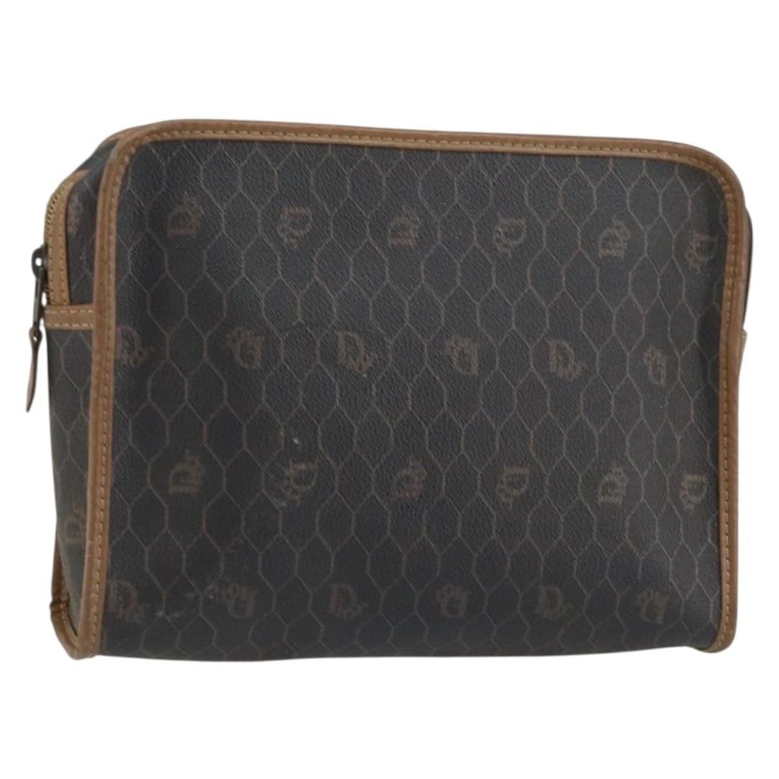 Black Honeycomb Canvas PVC Clutch by Christian Dior France: Black Honeycomb Canvas PVC Clutch by Christian Dior France This Christian Dior clutch bag features the signature honeycomb canvas design with black PVC leather trim. Made in France, the bag offers a s