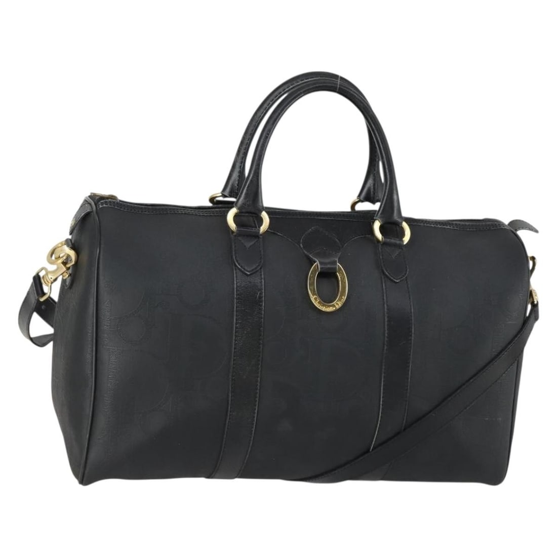 Christian Dior Trotter Canvas Boston Bag PVC Black Gold 2way Auth: Christian Dior Trotter Canvas Boston Bag PVC Black Gold 2way Auth This exquisite Christian Dior Trotter Canvas Boston Bag combines luxury and functionality, crafted from durable PVC leather in a sophi