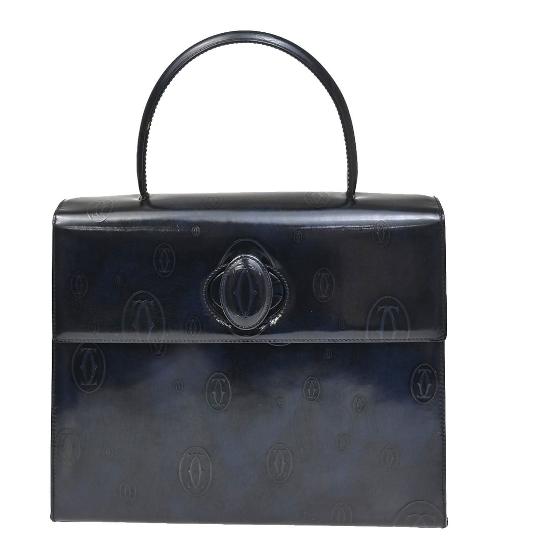 Cartier Navy Patent Leather Happy Birthday Womens Handbag: Cartier Navy Patent Leather Happy Birthday Womens Handbag This Cartier Happy Birthday handbag for women features navy patent leather construction with a sleek, polished finish. The bag measures 28 cm 