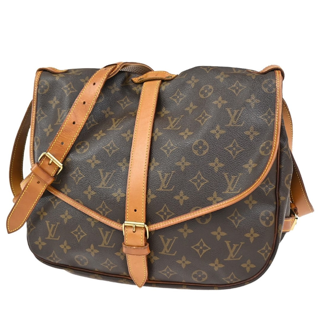 Louis Vuitton Saumur Monogram Canvas Crossbody Bag: Louis Vuitton Saumur Monogram Canvas Crossbody Bag This Louis Vuitton Saumur Handbag features the iconic monogram canvas in brown and is designed for unisex use. Made in France, it has a spacious inte