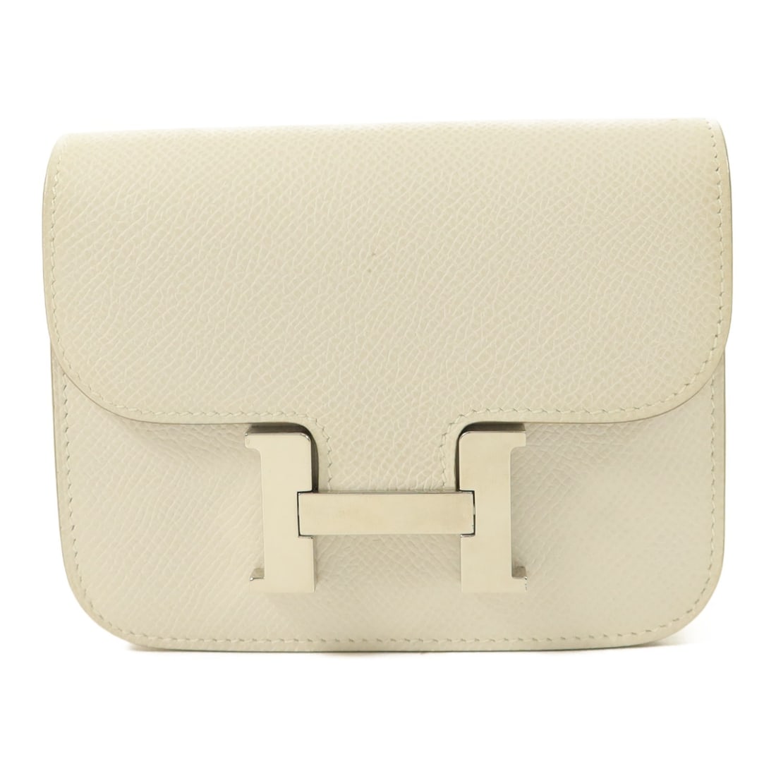 Hermes Constance Slim Bi Fold Wallet Blanc Epsom Leather: Hermes Constance Slim Bi Fold Wallet Blanc Epsom Leather This Hermes Constance Slim Wallet is crafted from Epsom calfskin leather in a white color. Designed as a bi-fold wallet, it offers a sleek and 