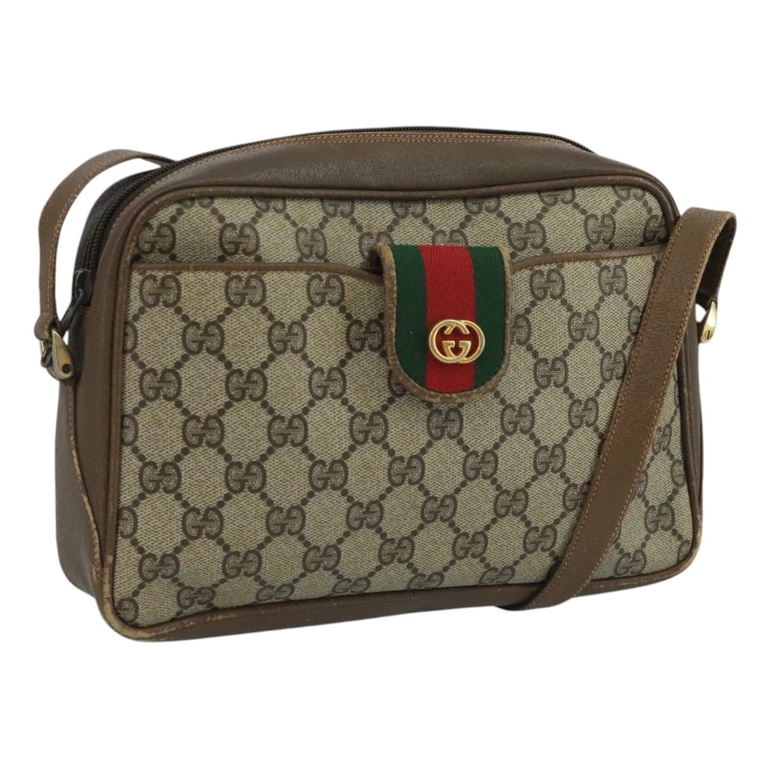 Gucci GG Supreme Sherry Line Beige PVC Shoulder Bag Red Green Web: Gucci GG Supreme Sherry Line Beige PVC Shoulder Bag Red Green Web This is a Gucci GG Supreme Web Sherry Line shoulder bag crafted from PVC leather and GG canvas in beige, red, and green. Designed for 