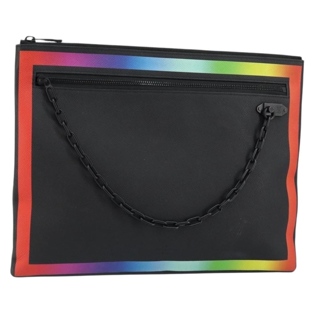 Louis Vuitton Taiga Rainbow Chain Pochette A4 Clutch Bag Black M30347 Auth: Louis Vuitton Taiga Rainbow Chain Pochette A4 Clutch Bag Black M30347 Auth This authentic LOUIS VUITTON Taiga Rainbow Chain Pochette A4 Bag is a stylish clutch designed for elegance and functionality.