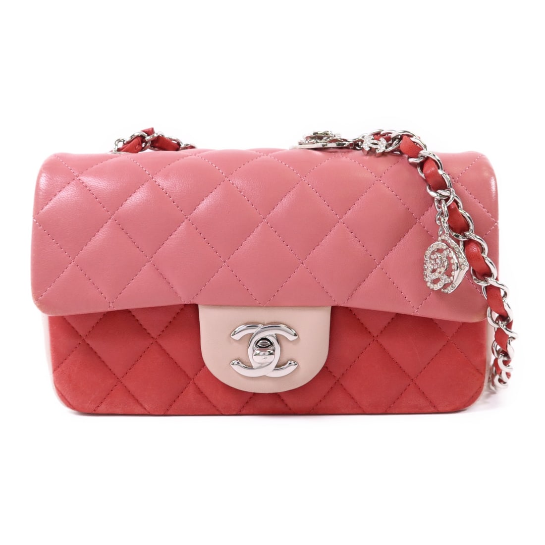 CHANEL Classic Flap 20 Pink Lambskin Shoulder Bag with SHW: CHANEL Classic Flap 20 Pink Lambskin Shoulder Bag with SHW This exquisite CHANEL Classic Flap Shoulder Bag showcases a timeless design crafted from luxurious lambskin leather in a beautiful pink hue. 