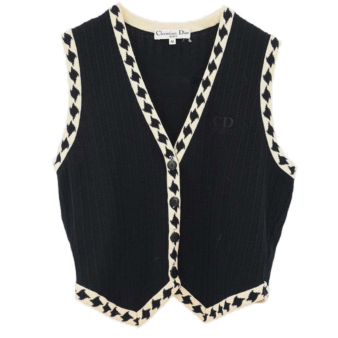 Dior Black Wool V Neck Sleeveless Women Top M: Dior Black Wool V Neck Sleeveless Women Top M This Christian Dior sleeveless vest top features a classic V-neck design and is crafted from 100% wool for a comfortable yet sophisticated look. The black