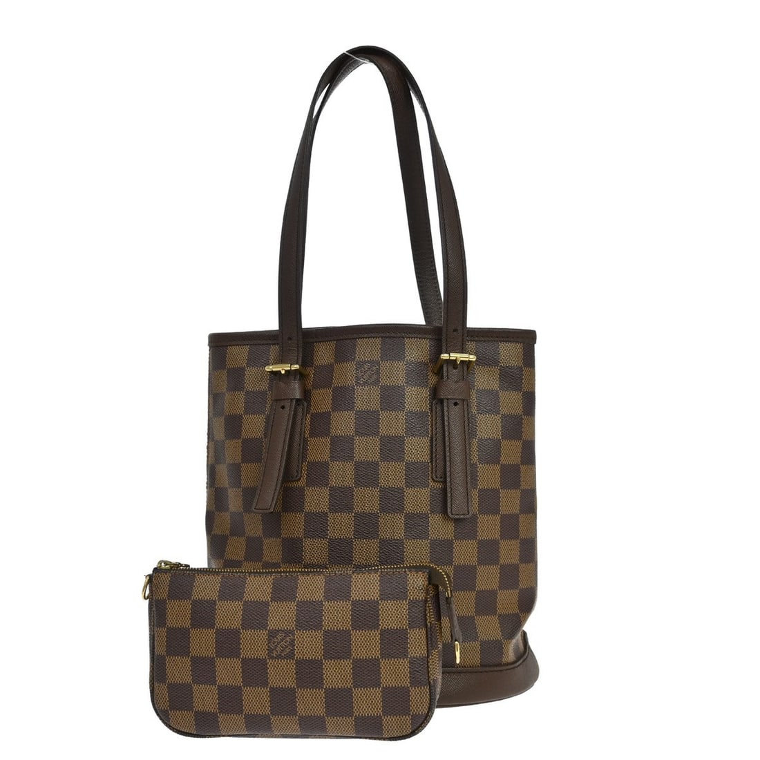 Louis Vuitton Damier Ebene Marais tote bag N42240: Louis Vuitton Damier Ebene Marais tote bag N42240 This Louis Vuitton Marais hand tote bag features the iconic Damier Ebene canvas with leather accents, offering a classic check pattern and signature l