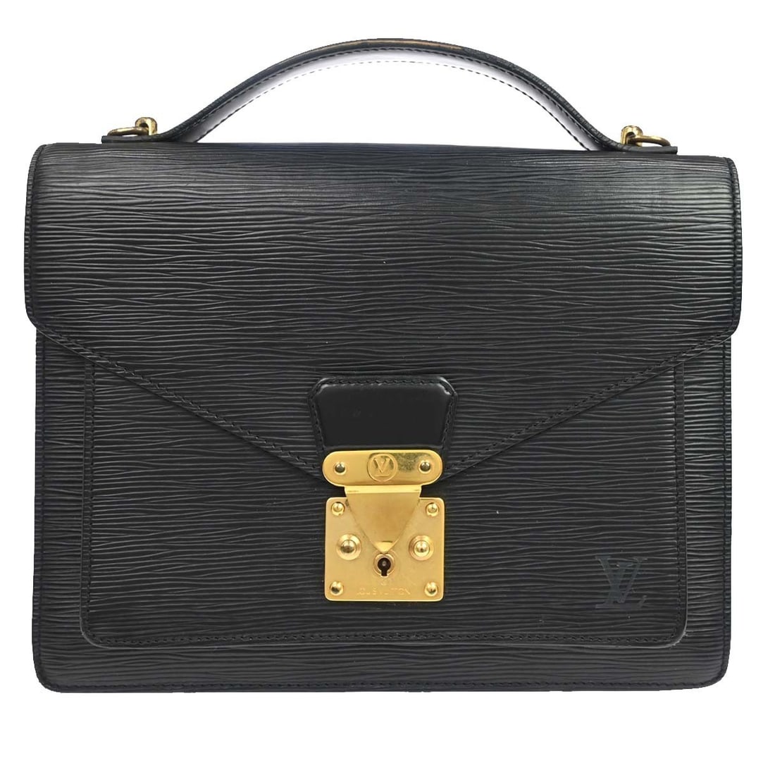 Louis Vuitton Monceau 28 Black Epi Leather Satchel: Louis Vuitton Monceau 28 Black Epi Leather Satchel This Louis Vuitton Monceau 28 satchel is crafted from black Epi leather and features a structured silhouette with a flap lock closure. Designed with 