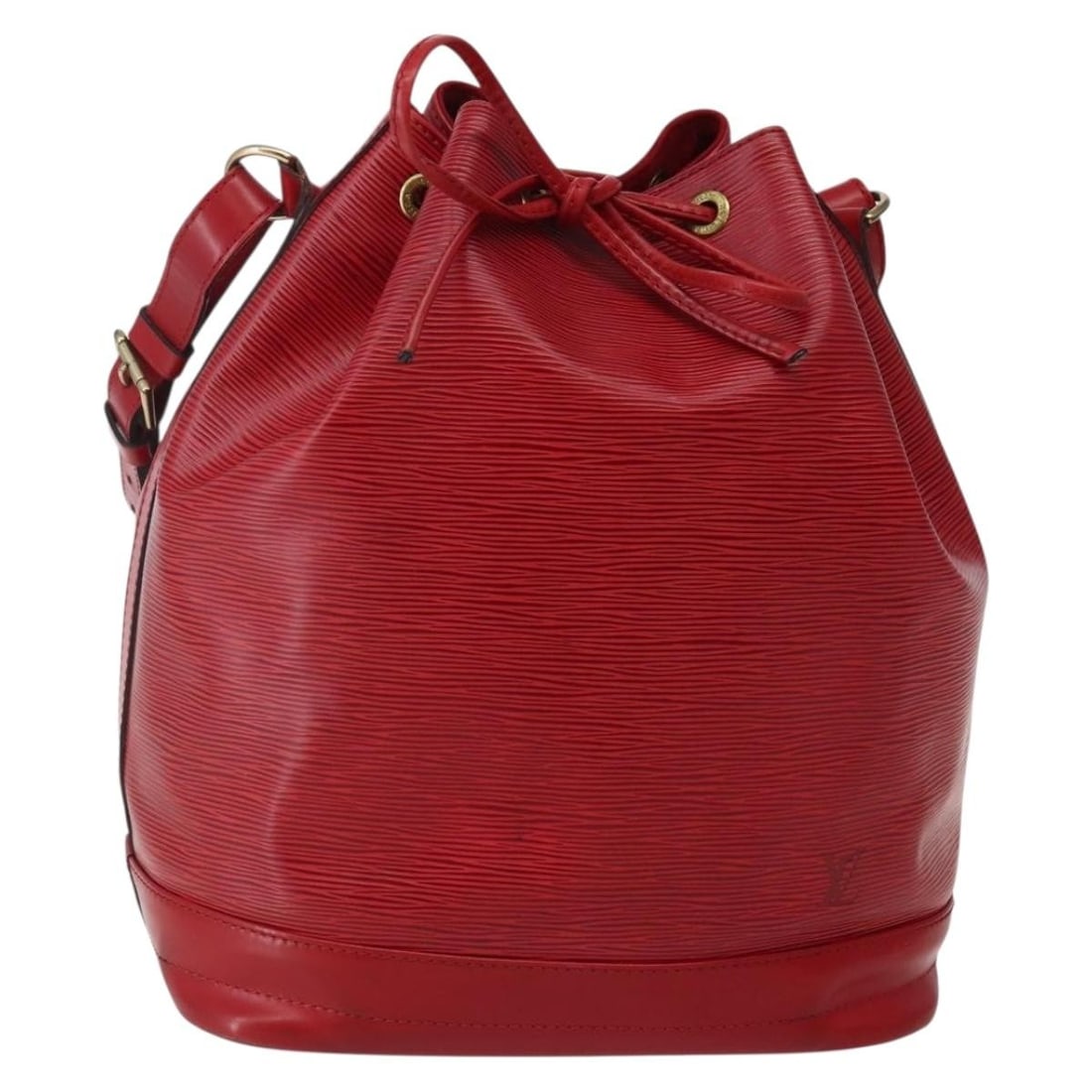 Louis Vuitton Noe Red Leather Shoulder Bag 27x34x19.5 cm: Louis Vuitton Noe Red Leather Shoulder Bag 27x34x19.5 cm The Louis Vuitton Noe shoulder bag for women features a red leather exterior with a spacious design. This bag measures 27cm x 34cm x 19.5cm and